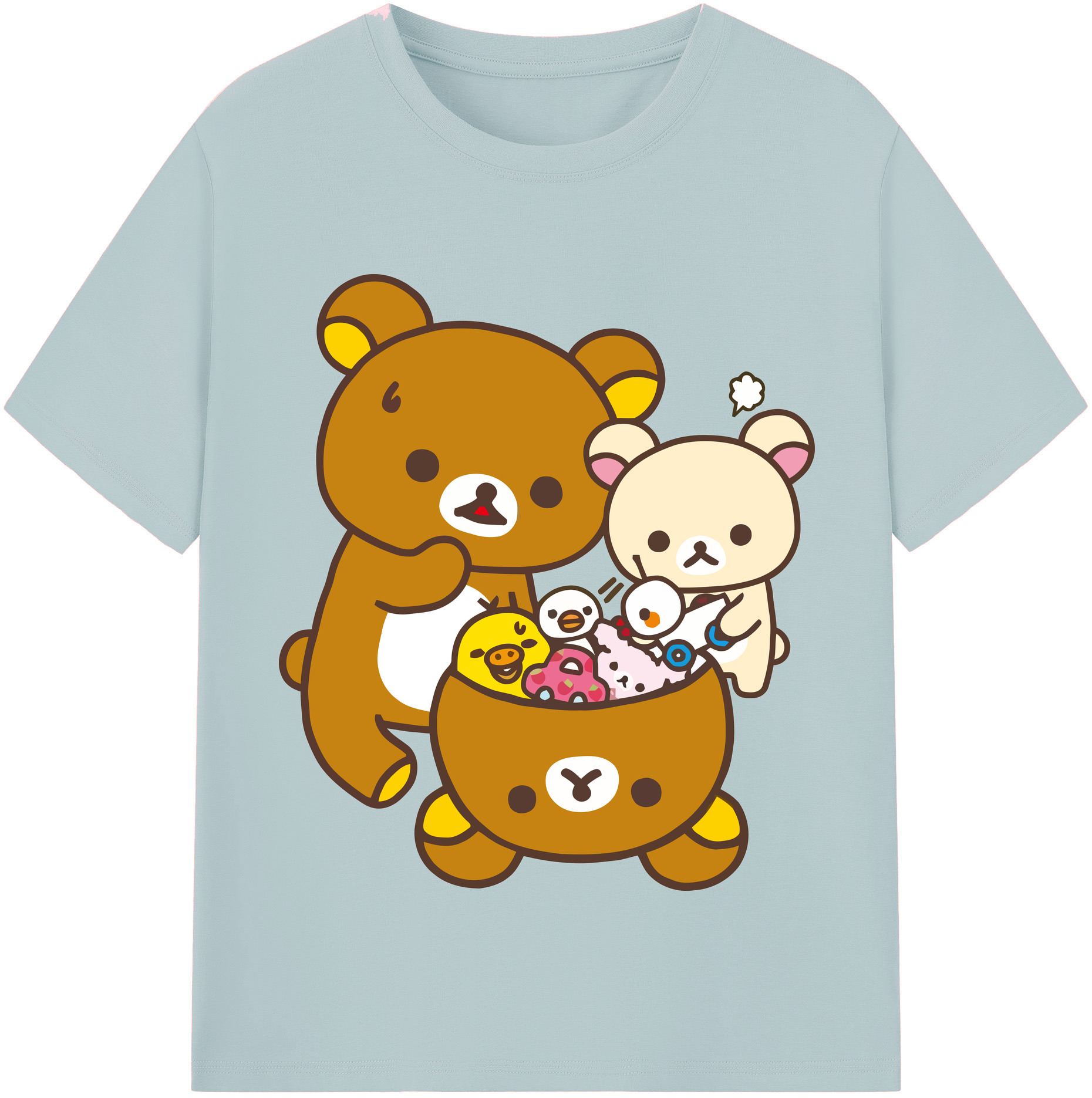 （画像用） リラックマ リラックマ キイロイトリ Rilakkuma Korilakkuma Kiiroitori 綿100％半袖Tシャツ（フロントプリント）